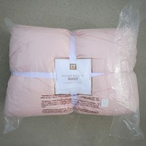 $170 Pottery Barn Teen Ruched Rosette Blush Pink Quilt Twin Blanket #3313
